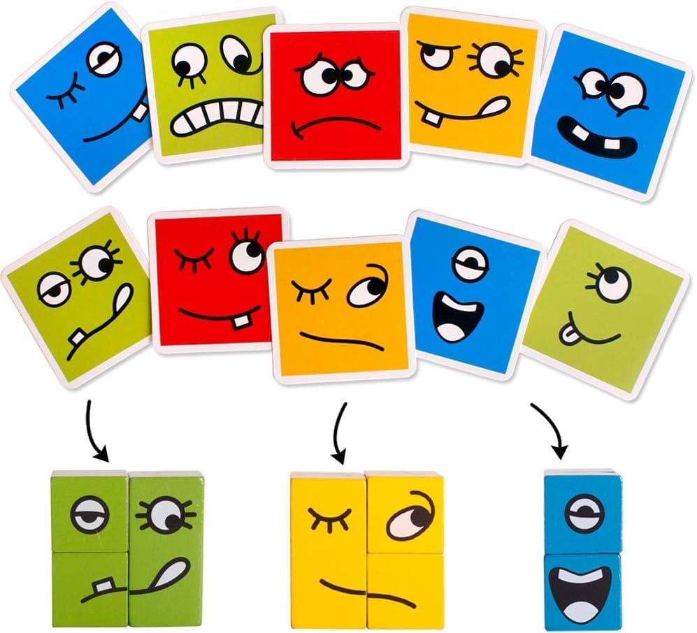 Face Change Rubik's Cube Puzzle Game, Emoji Expressions Matching Block Puzzles Building Logical Educational Toys