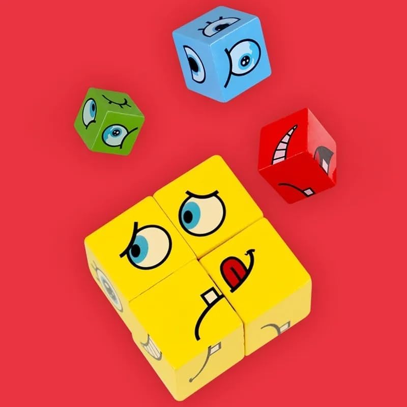 Face Change Rubik's Cube Puzzle Game, Emoji Expressions Matching Block Puzzles Building Logical Educational Toys