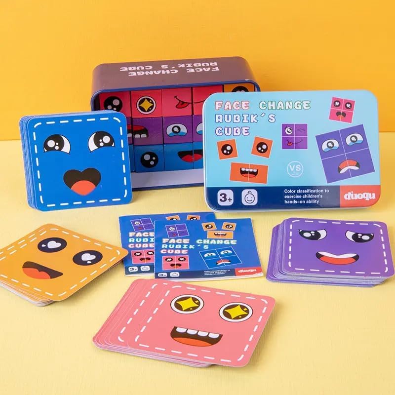 Face Change Rubik's Cube Puzzle Game, Emoji Expressions Matching Block Puzzles Building Logical Educational Toys