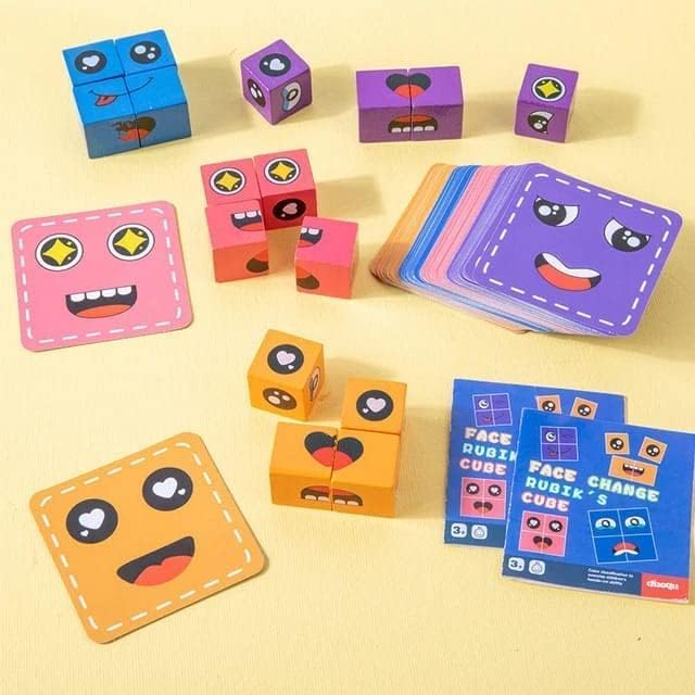 Face Change Rubik's Cube Puzzle Game, Emoji Expressions Matching Block Puzzles Building Logical Educational Toys