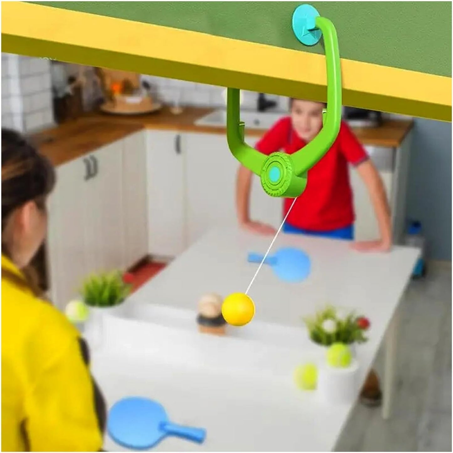 Hanging Table Tennis Self Training Ping Pong Indoor Gaming 2 Racket & 6 Practice Ball Portable