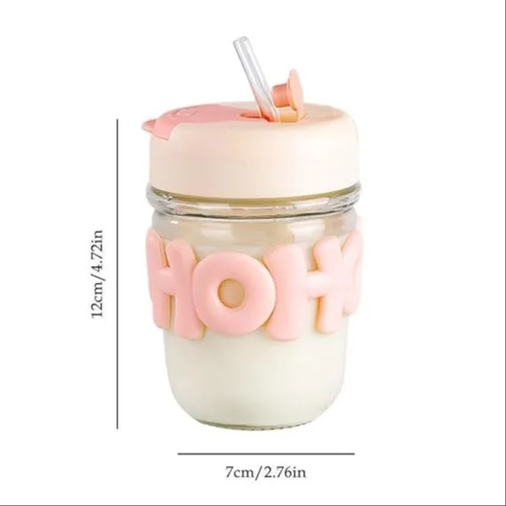 Oho HoHo Reusable Coffee Glass Mug Tumbler Sipper with Lid & Straw