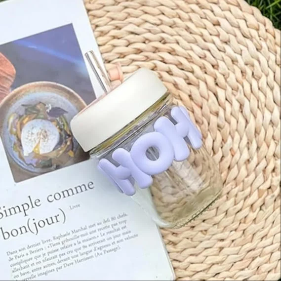 Oho HoHo Reusable Coffee Glass Mug Tumbler Sipper with Lid & Straw