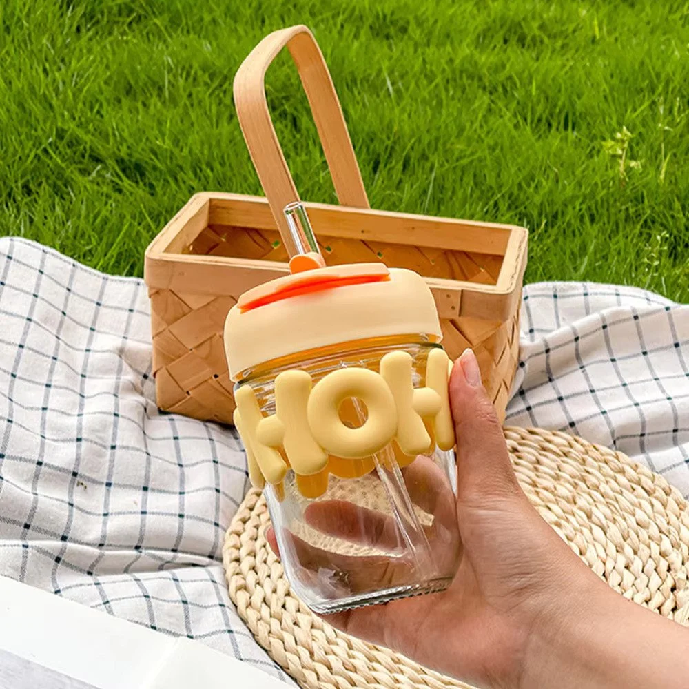 Oho HoHo Reusable Coffee Glass Mug Tumbler Sipper with Lid & Straw