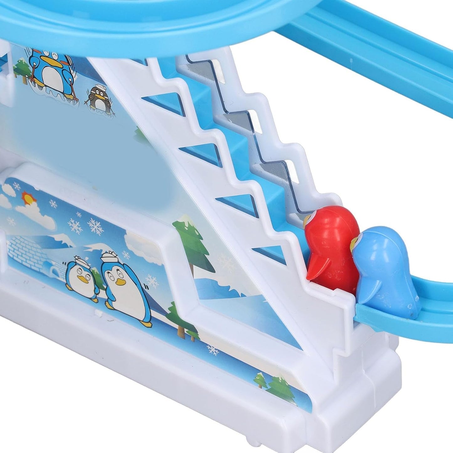 Big Size Jolly Penguin Slide Toy Set, Funny Automatic Stair-Climbing Cartoon Race Track Set Large Lovely Penguin Slide Toy Escalator Toy with Music