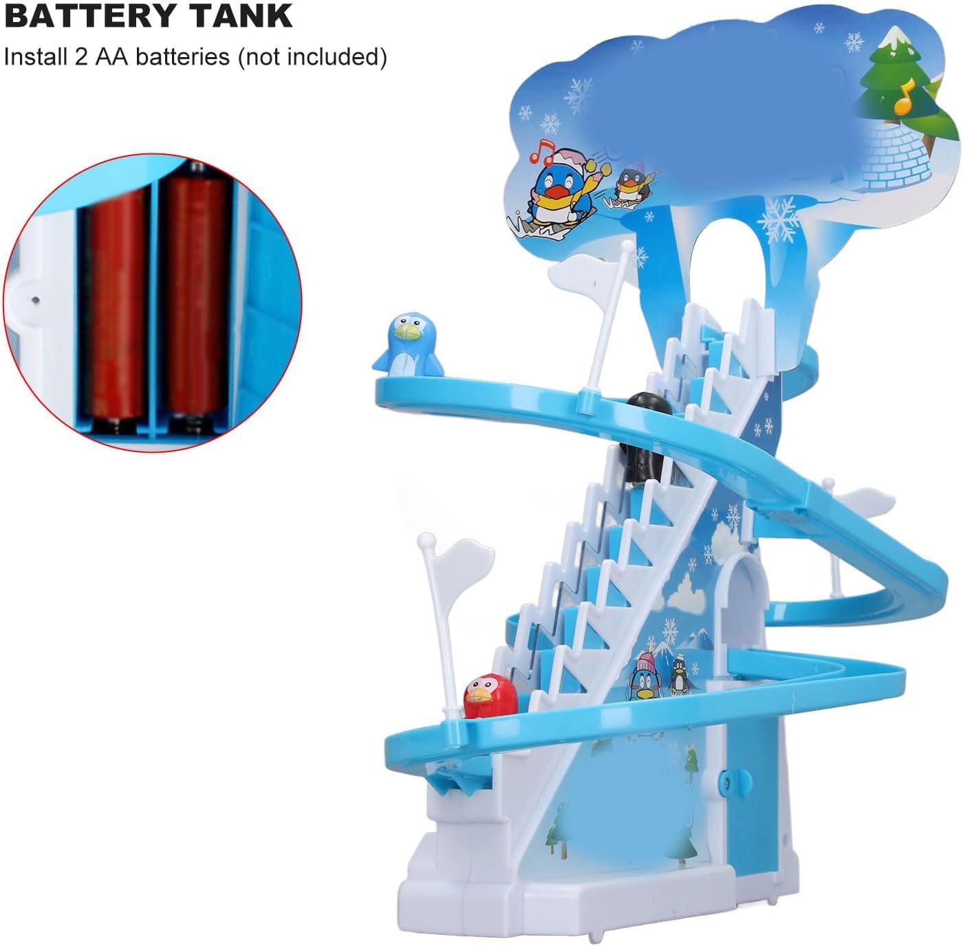 Big Size Jolly Penguin Slide Toy Set, Funny Automatic Stair-Climbing Cartoon Race Track Set Large Lovely Penguin Slide Toy Escalator Toy with Music