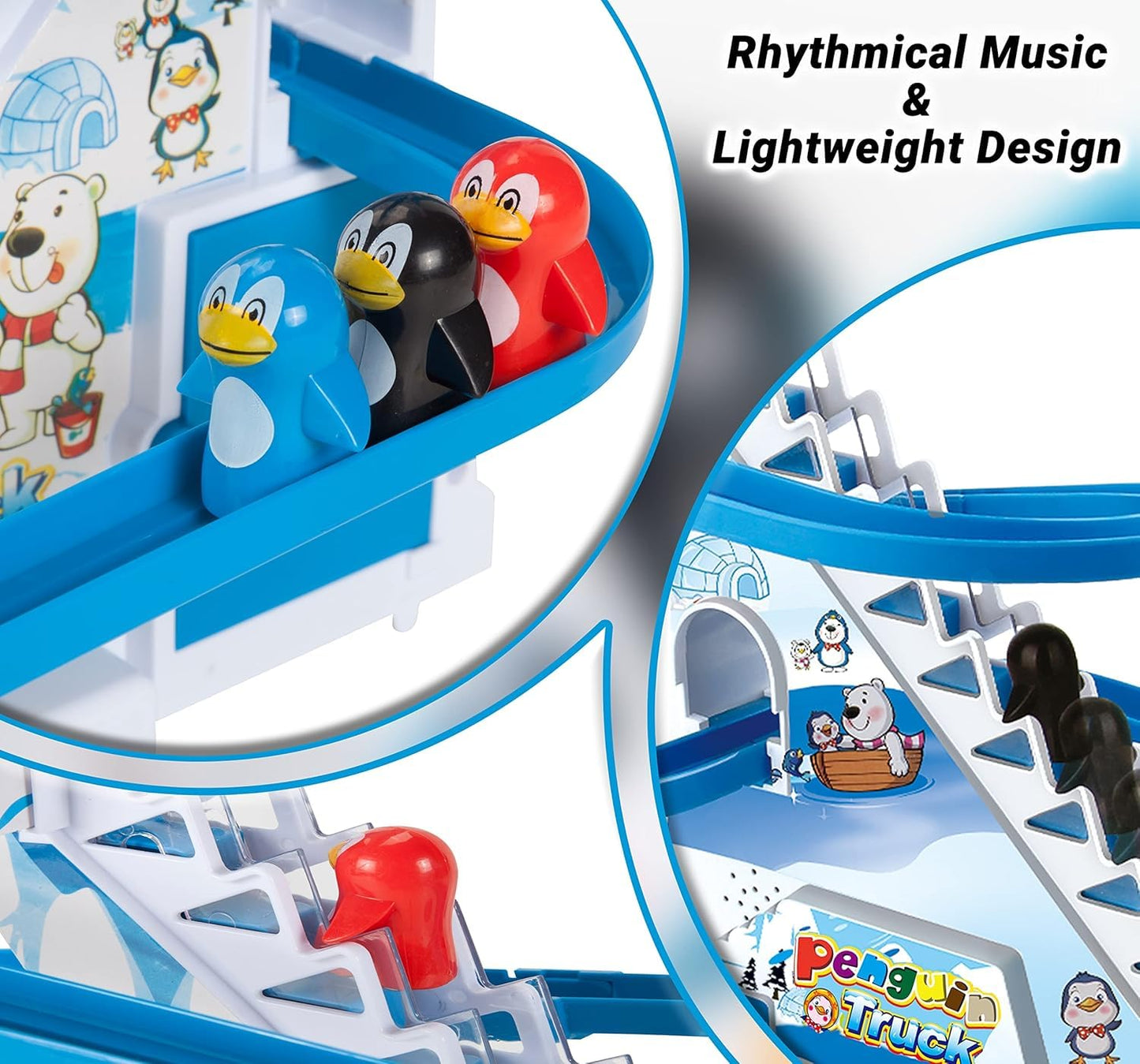 Big Size Jolly Penguin Slide Toy Set, Funny Automatic Stair-Climbing Cartoon Race Track Set Large Lovely Penguin Slide Toy Escalator Toy with Music