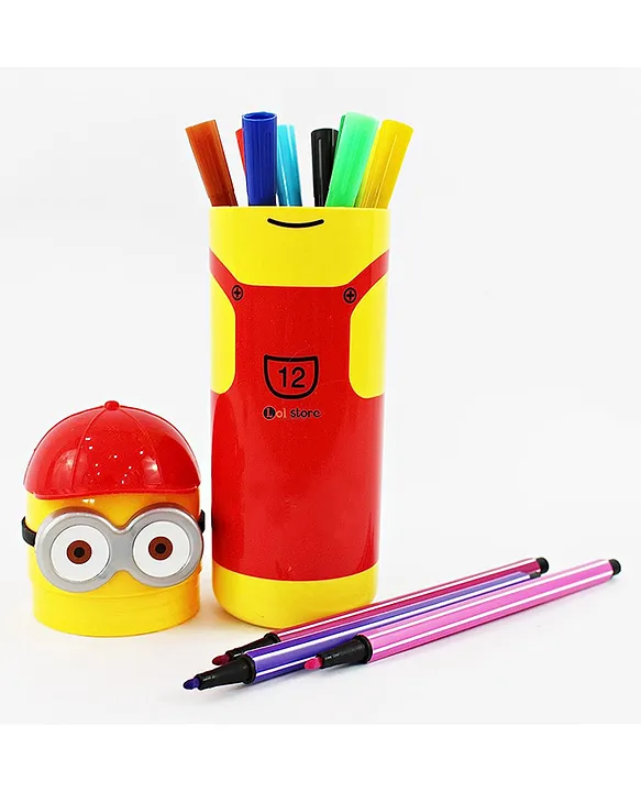 Minions Cartoon Character Sketch Pens Box, 12 Colored Pens for Kids
