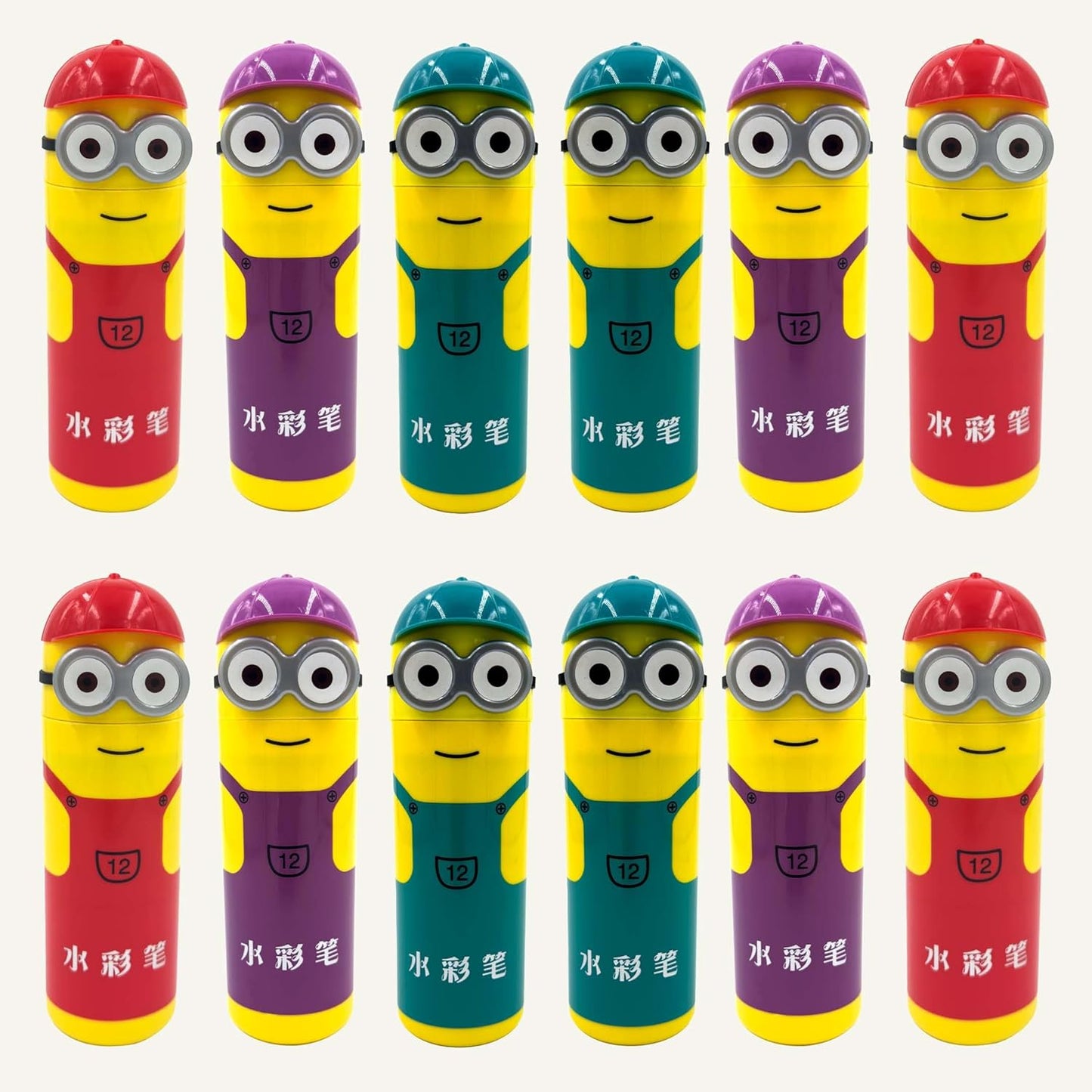 Minions Cartoon Character Sketch Pens Box, 12 Colored Pens for Kids