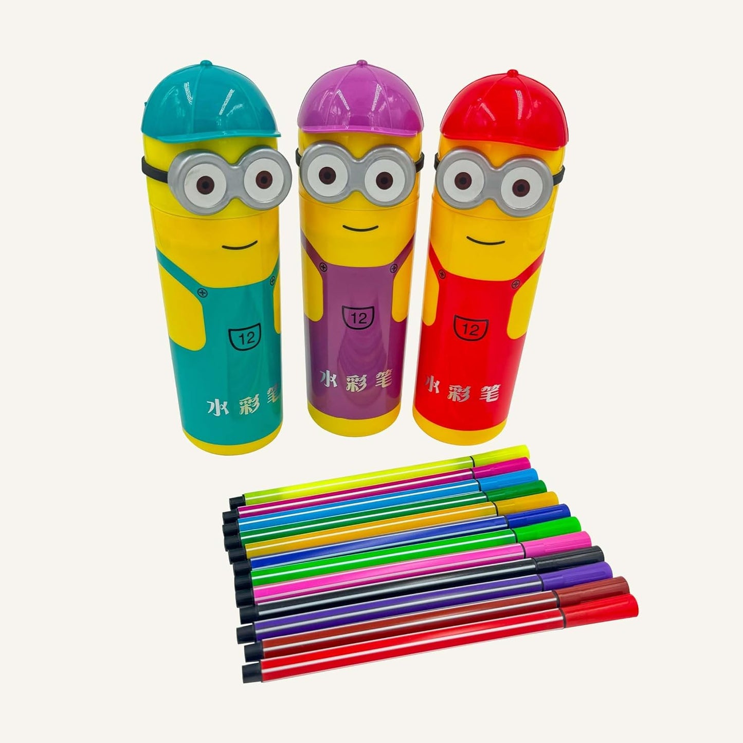 Minions Cartoon Character Sketch Pens Box, 12 Colored Pens for Kids