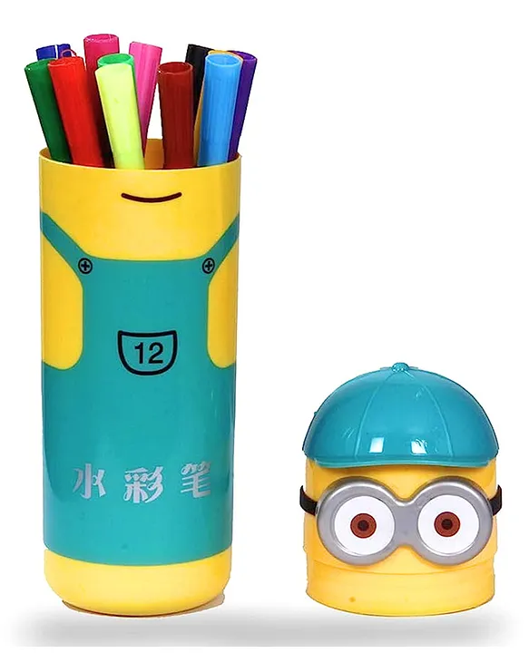 Minions Cartoon Character Sketch Pens Box, 12 Colored Pens for Kids