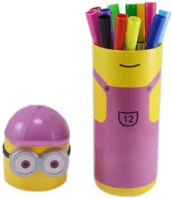 Minions Cartoon Character Sketch Pens Box, 12 Colored Pens for Kids