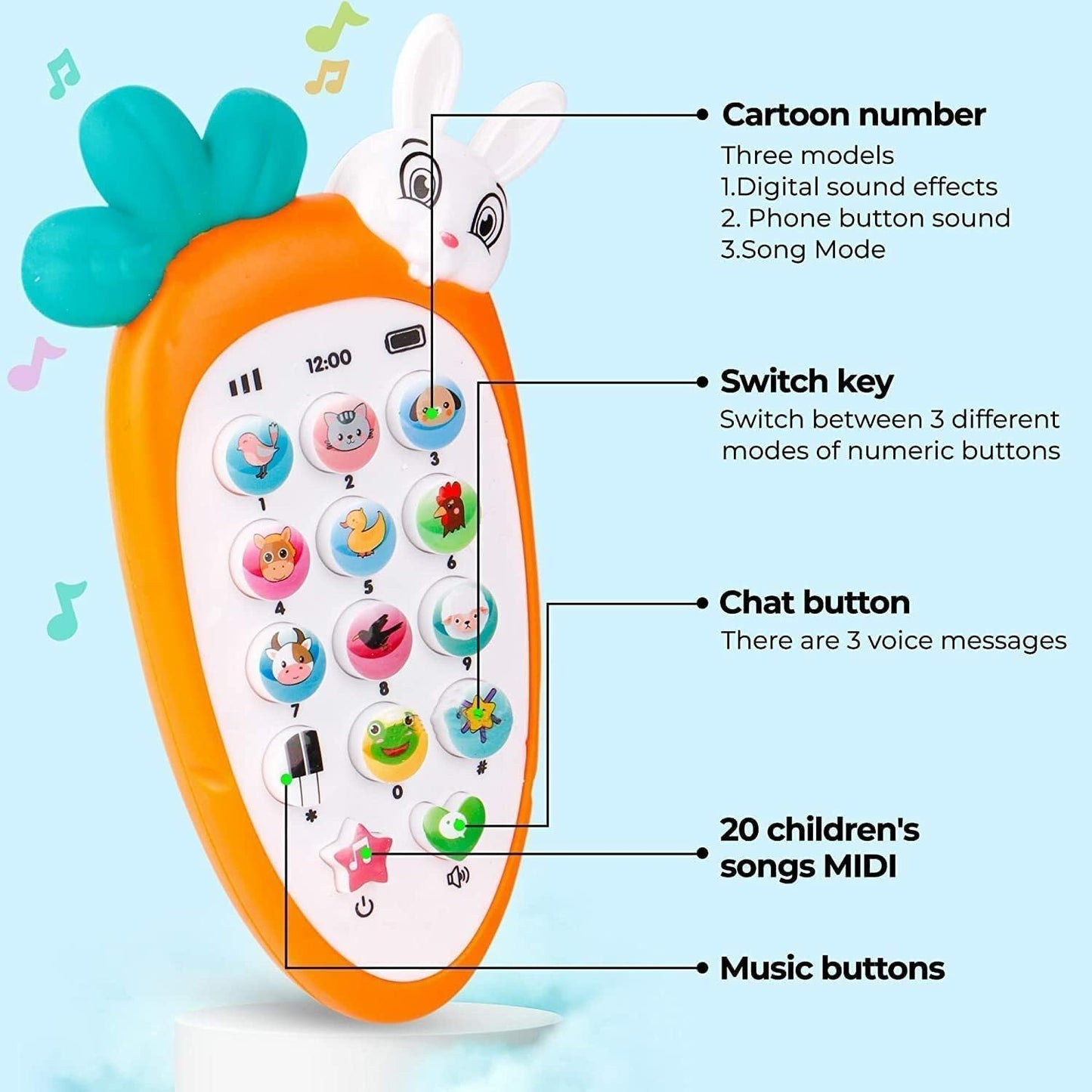 Radish Style Cute Rabbit Face Pretend Play Cell Phone Mobile Toy for Kids