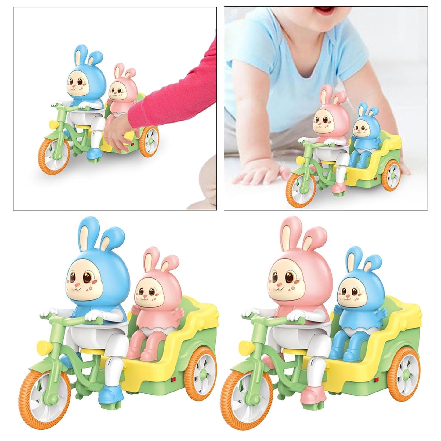 Cute Rabbit Electric Tricycle Toy, Funny Rabbitoo Bunny Riding Musical Toy for Kids