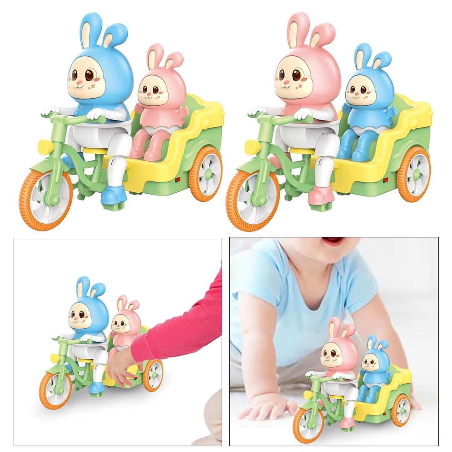 Cute Rabbit Electric Tricycle Toy, Funny Rabbitoo Bunny Riding Musical Toy for Kids