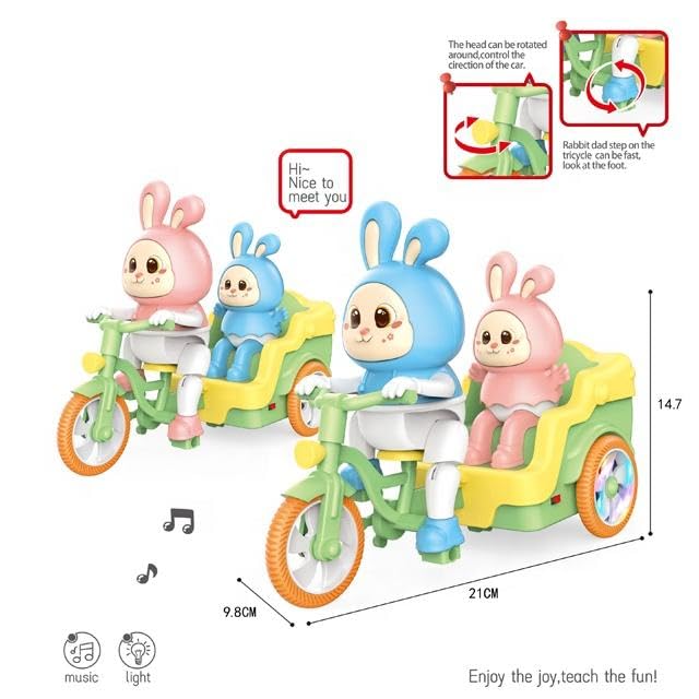 Cute Rabbit Electric Tricycle Toy, Funny Rabbitoo Bunny Riding Musical Toy for Kids