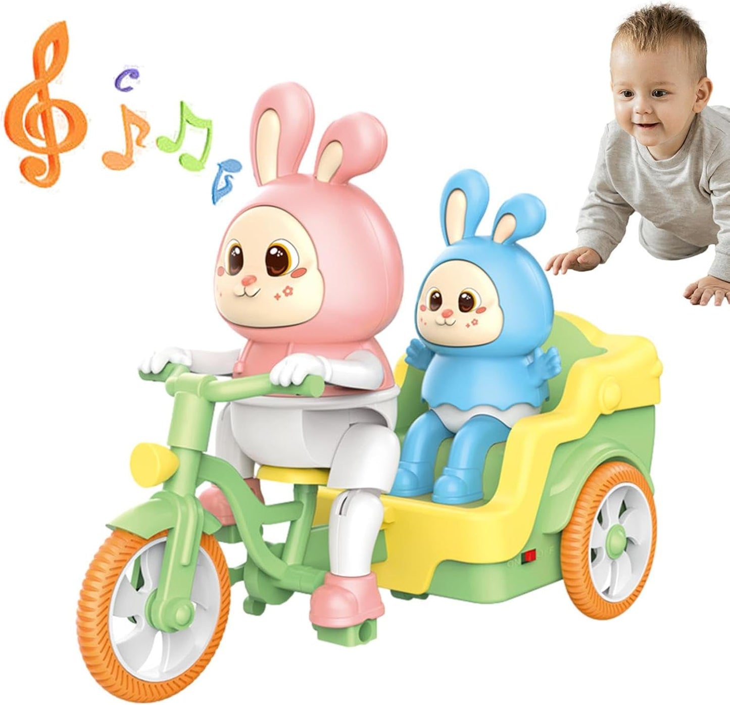 Cute Rabbit Electric Tricycle Toy, Funny Rabbitoo Bunny Riding Musical Toy for Kids