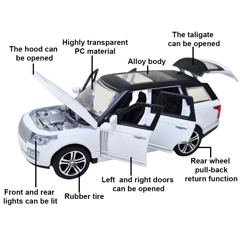Diecast Metal Car 1:32 Range Rover Die Cast Metal Toy Car Model Car Light Sound Pullback Openable Door Car For Kids Truck Cars