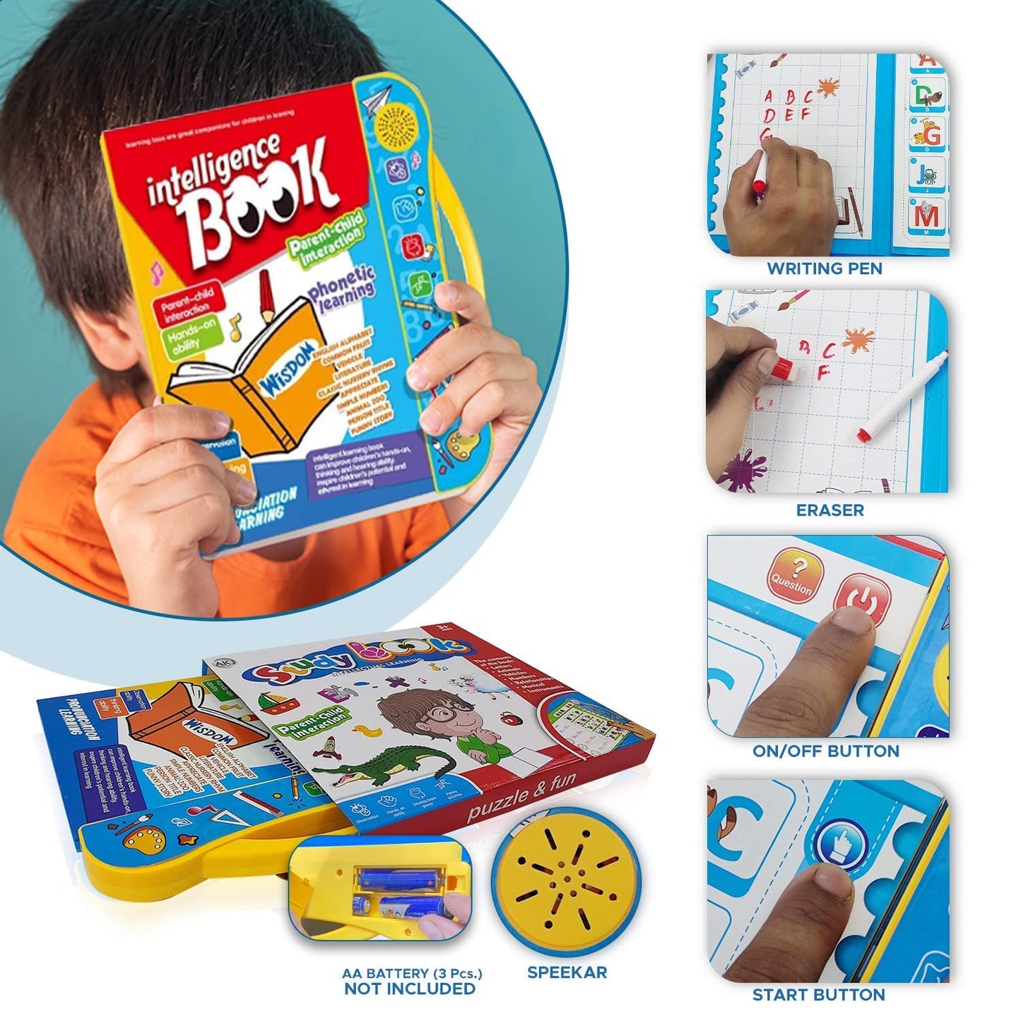 Intelligence Book Sound Book for Children, English Letters & Words Learning Study Book Fun Educational Toys