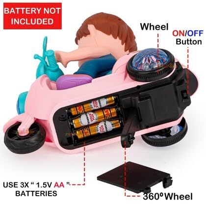 Stunt Scooter Girl Bump & Go 360 Degree Rotating Tricycle Scooter Motorcycle Toy