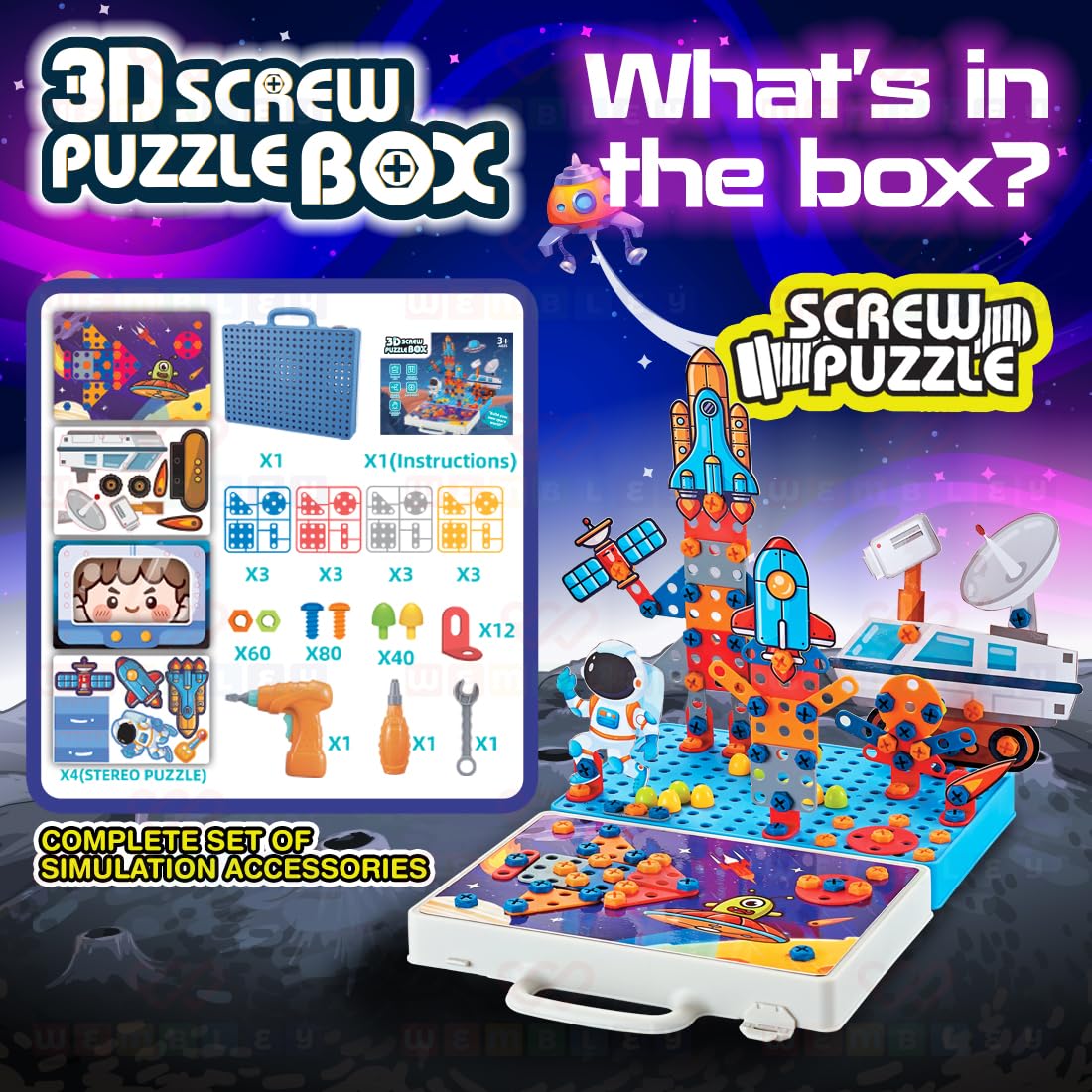 Space 3D Screw Puzzle Box, Drill Screw Tool Set, DIY Building Block Kit for Kids