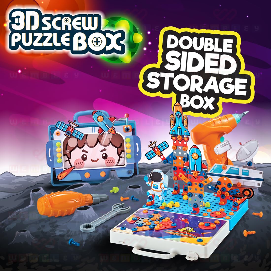 Space 3D Screw Puzzle Box, Drill Screw Tool Set, DIY Building Block Kit for Kids