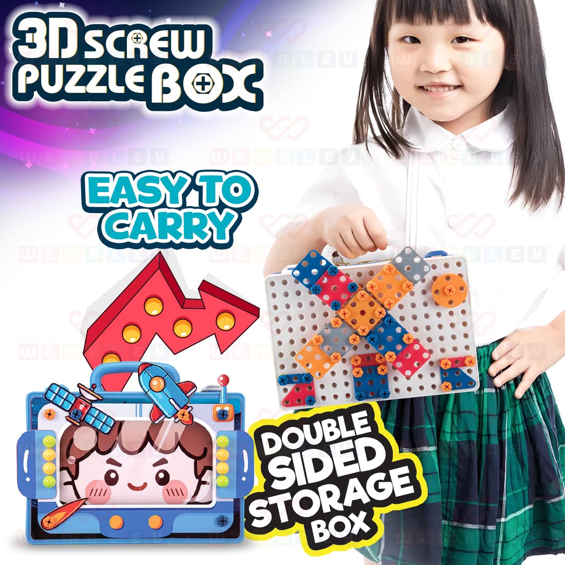 Space 3D Screw Puzzle Box, Drill Screw Tool Set, DIY Building Block Kit for Kids