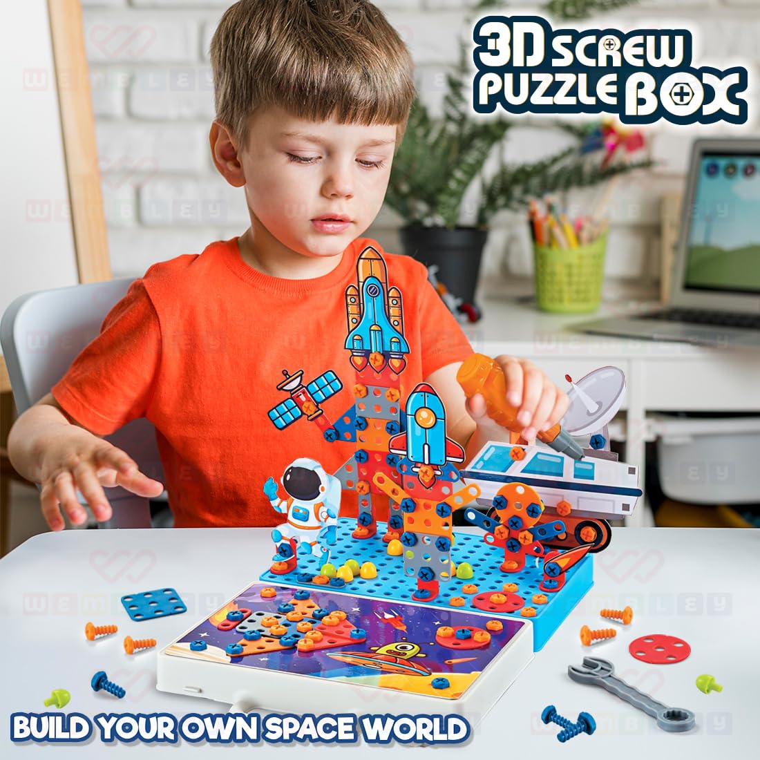 Space 3D Screw Puzzle Box, Drill Screw Tool Set, DIY Building Block Kit for Kids