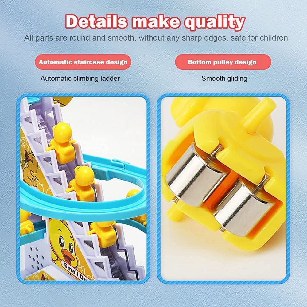 Ridhimani Duck Stair Climbing Track Toys | Duck Escalator Toy With Lights & Music for Kids (Yellow)