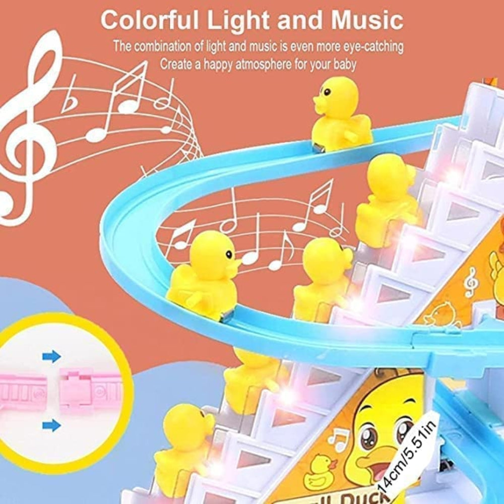 Ridhimani Duck Stair Climbing Track Toys | Duck Escalator Toy With Lights & Music for Kids (Yellow)