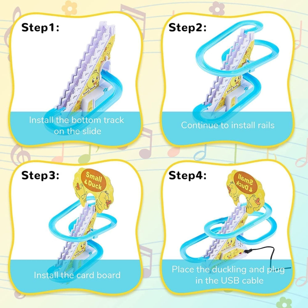 Ridhimani Duck Stair Climbing Track Toys | Duck Escalator Toy With Lights & Music for Kids (Yellow)