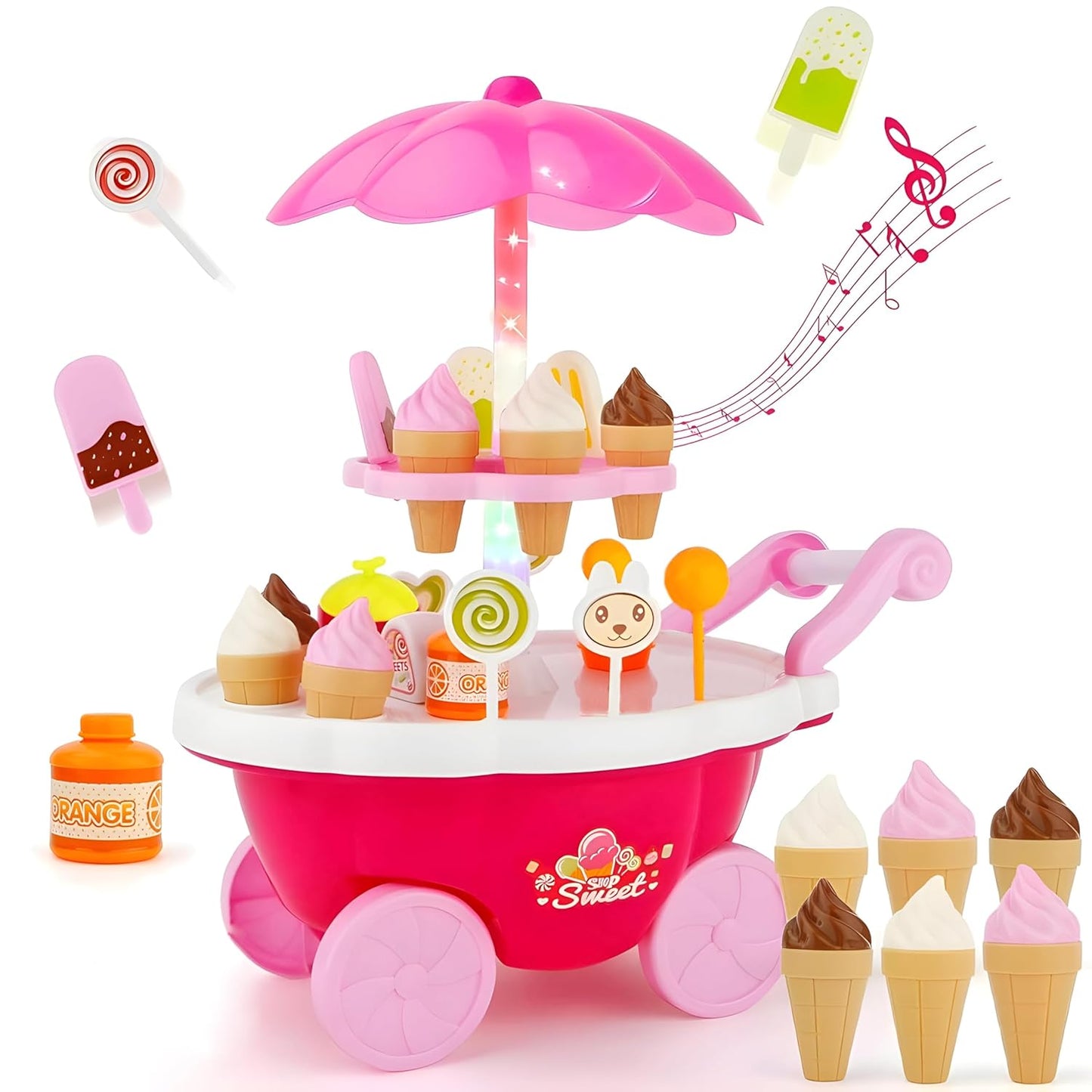Musical Sweet Ice Cream Cart for Kids Pretend Play Toy