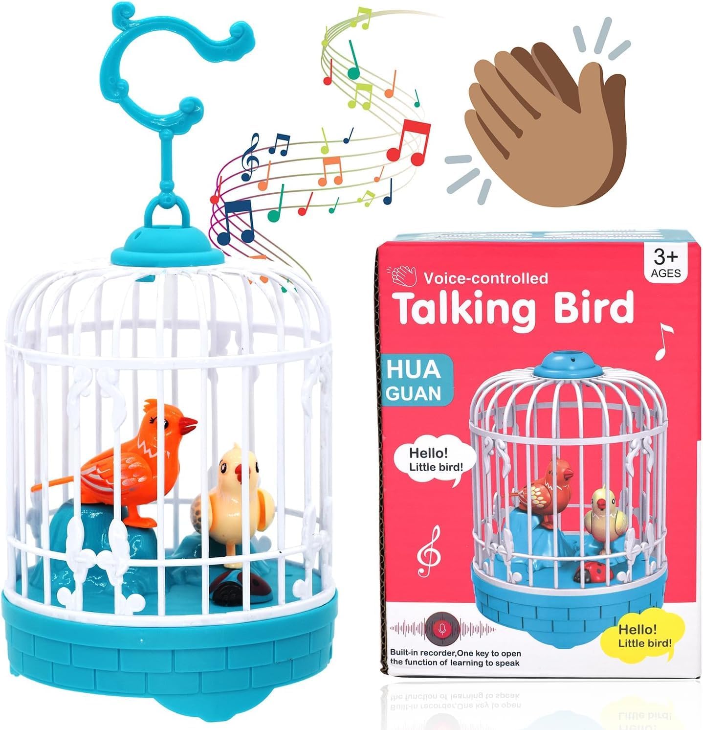 Singing & Talking Bird in Cage Toy for Kids, Chirping Mimicking Birds in Cage
