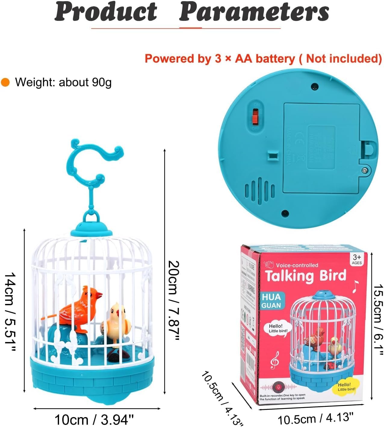 Singing & Talking Bird in Cage Toy for Kids, Chirping Mimicking Birds in Cage