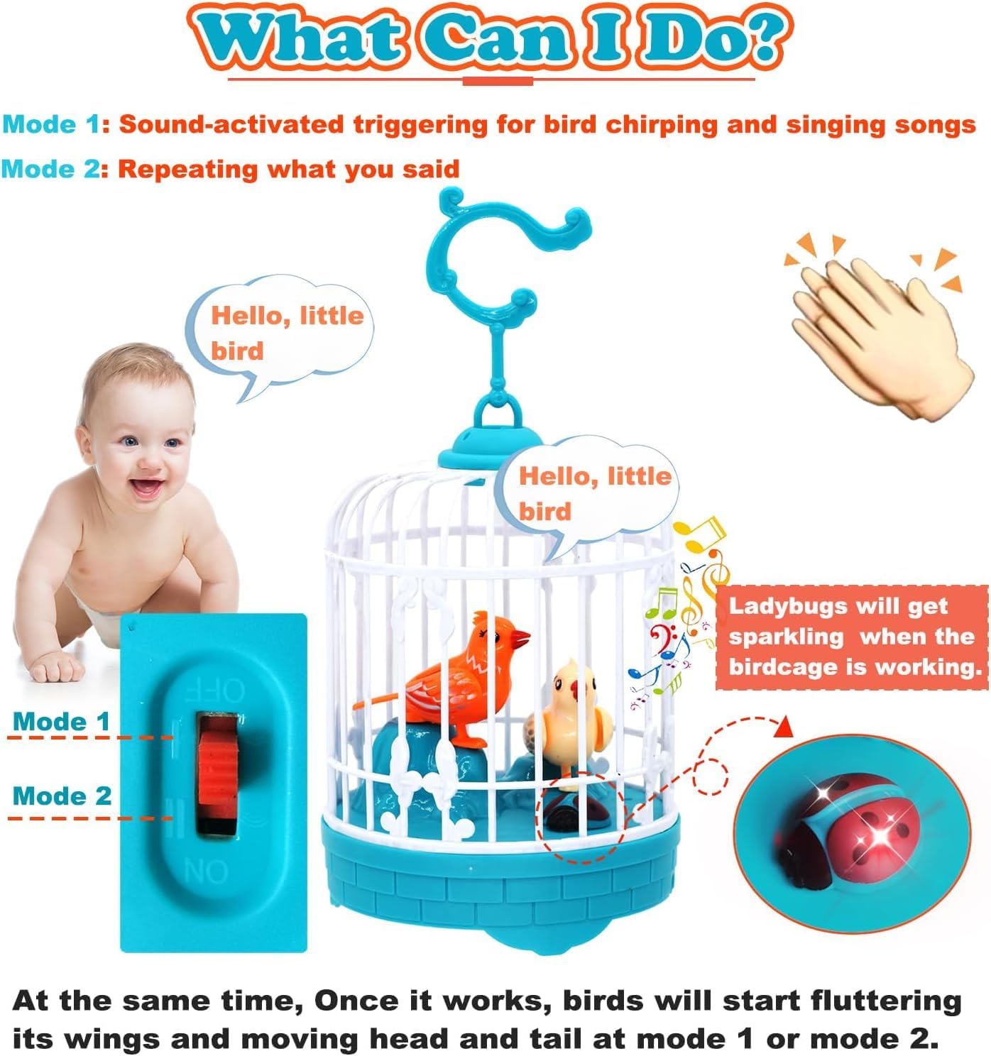 Singing & Talking Bird in Cage Toy for Kids, Chirping Mimicking Birds in Cage