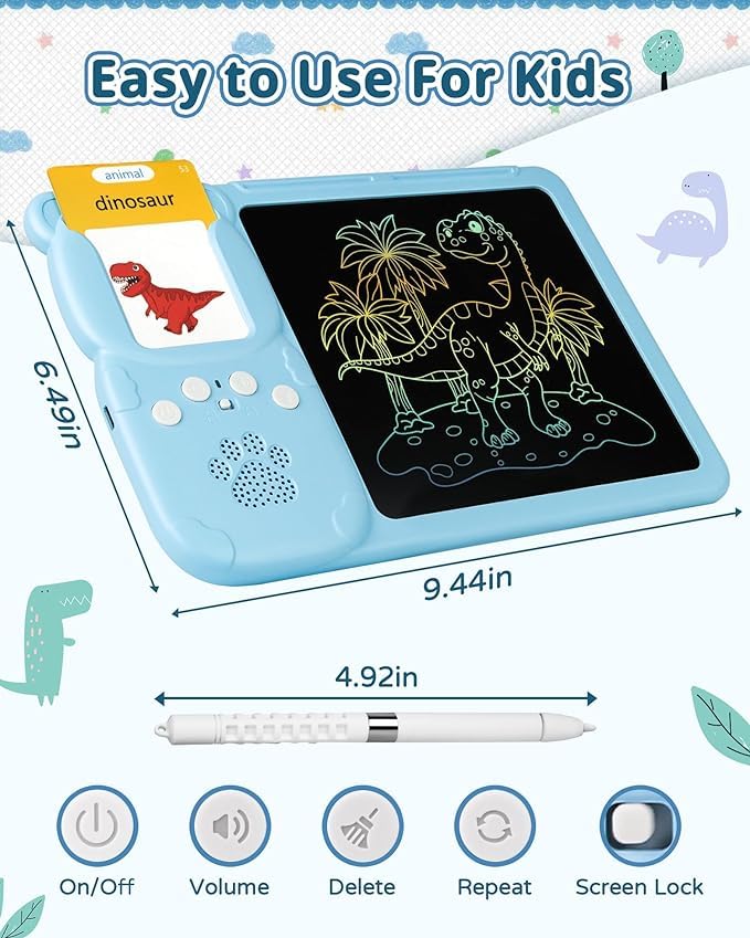 Double Sided Talking Flashcards Toys with 224 Words & LCD Writing Screen for Kids