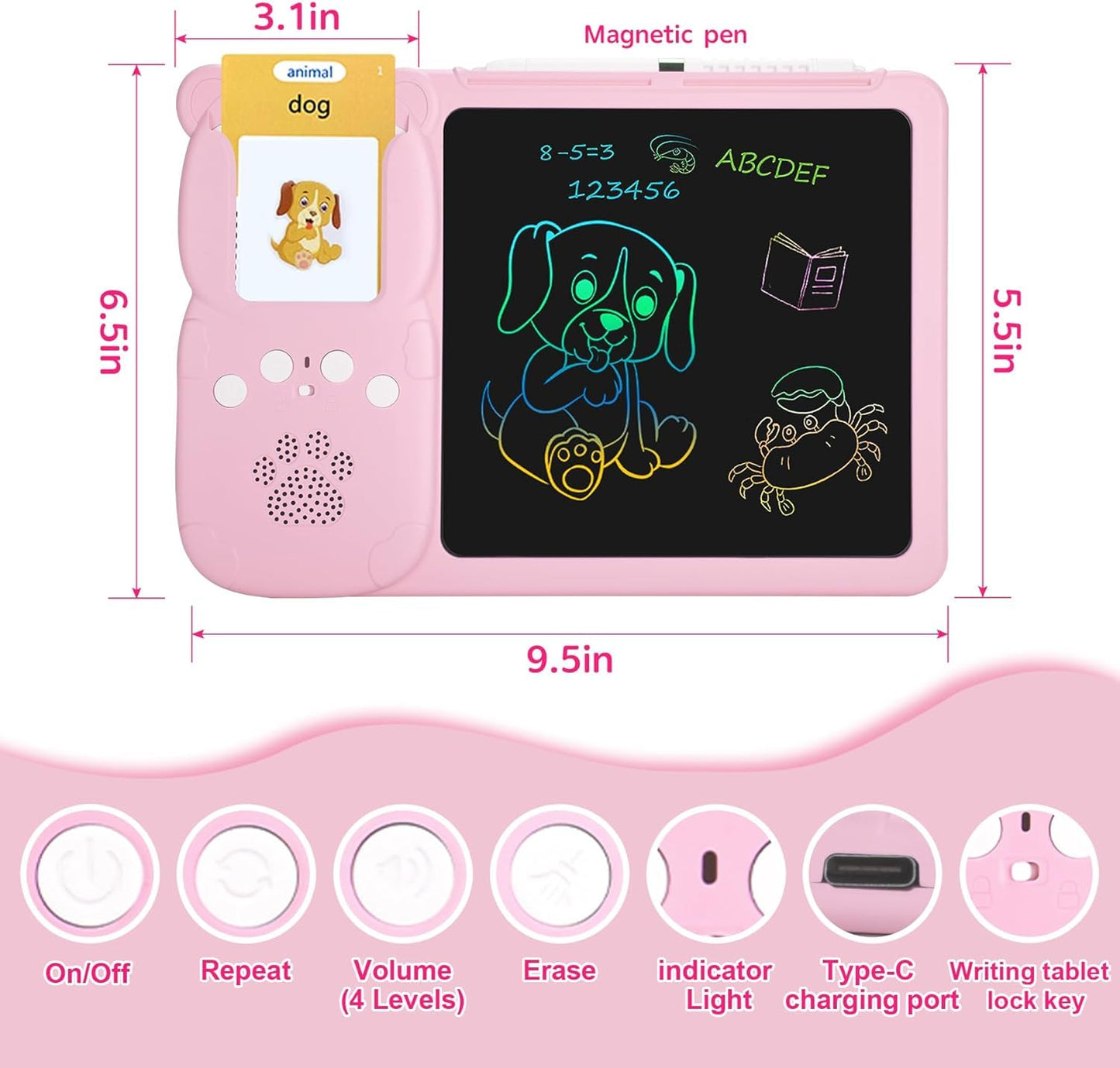Double Sided Talking Flashcards Toys with 224 Words & LCD Writing Screen for Kids