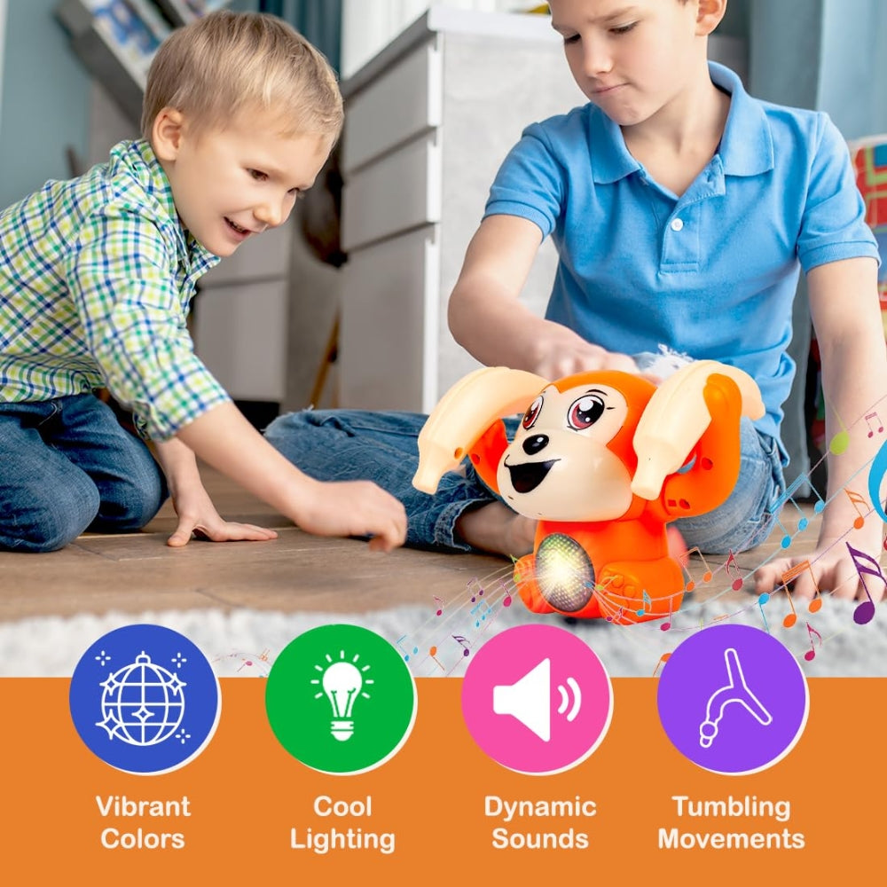 Ridhimani Dancing Monkey Musical Toy for Kids Baby Spinning Rolling Doll Tumble Toy with Voice Control Musical Light and Sound Effects with Sensor.