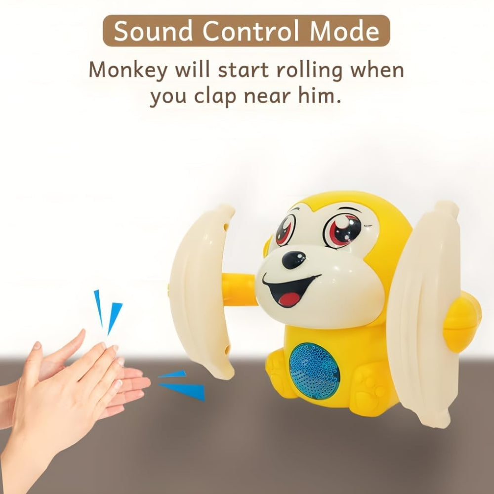 Ridhimani Dancing Monkey Musical Toy for Kids Baby Spinning Rolling Doll Tumble Toy with Voice Control Musical Light and Sound Effects with Sensor.
