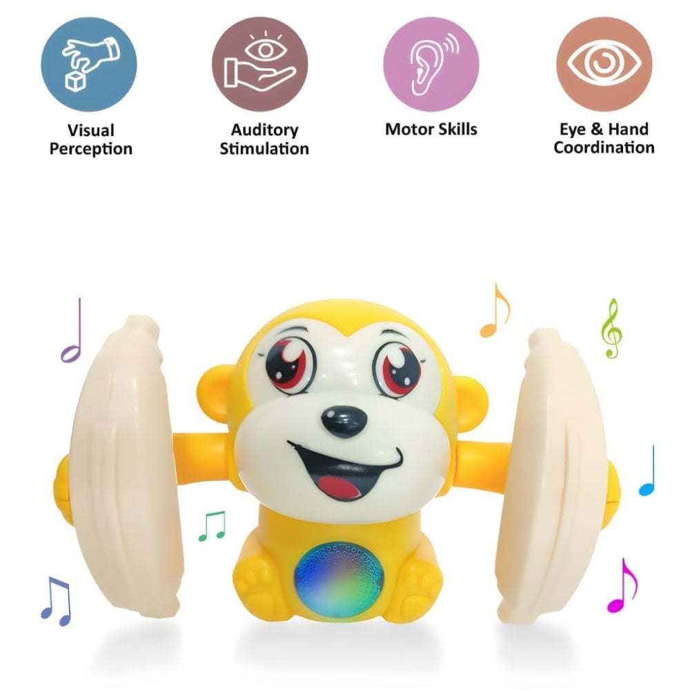 Ridhimani Dancing Monkey Musical Toy for Kids Baby Spinning Rolling Doll Tumble Toy with Voice Control Musical Light and Sound Effects with Sensor.