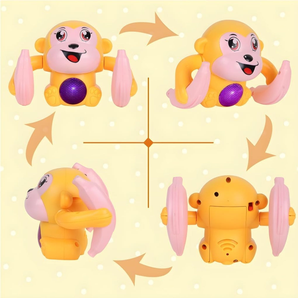 Ridhimani Dancing Monkey Musical Toy for Kids Baby Spinning Rolling Doll Tumble Toy with Voice Control Musical Light and Sound Effects with Sensor.