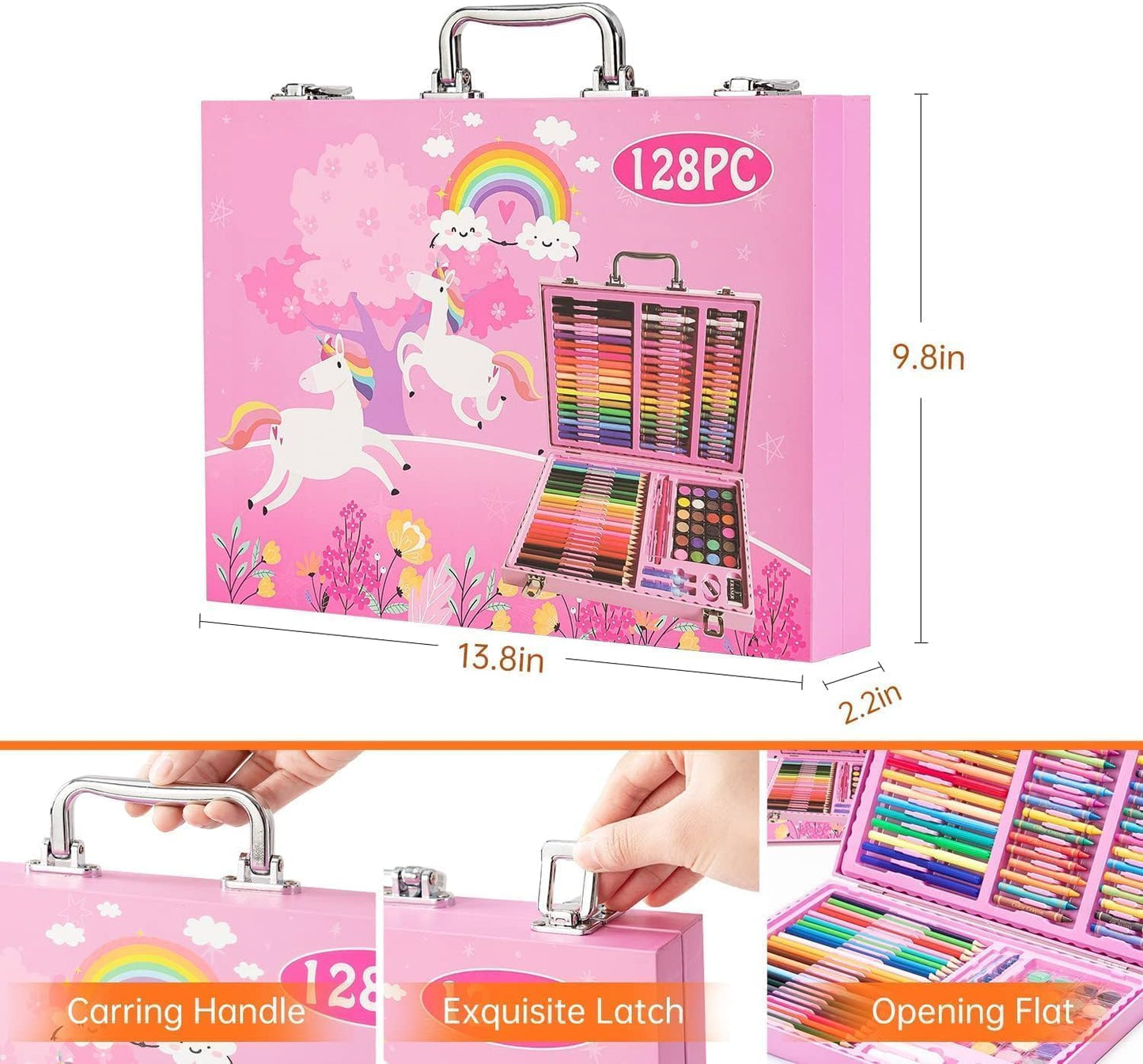 128 Pcs Unicorn Drawing Kit, Colour Painting Art Kit Carrying Case