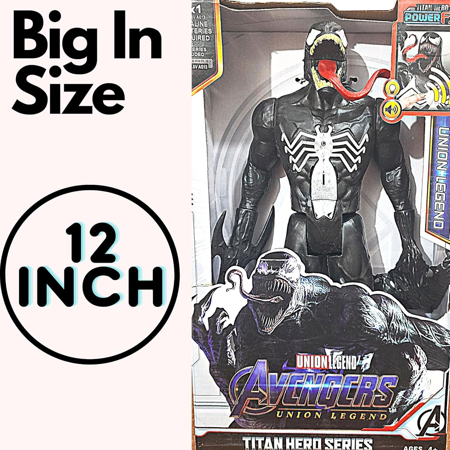 Marvel Avengers Union Legend Titan Hero Series 12-Inch Venom with Tongue Action Figure Toy with Lights