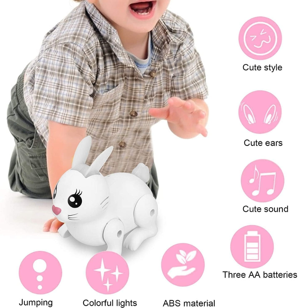 Jumping Hopping Electronic Interactive Rabbit Toy for Kids, Action Walking, 5D Light & Sound Cute Colorful Swing Ears & Tail Musical Bunny for 3+ Years Kids.