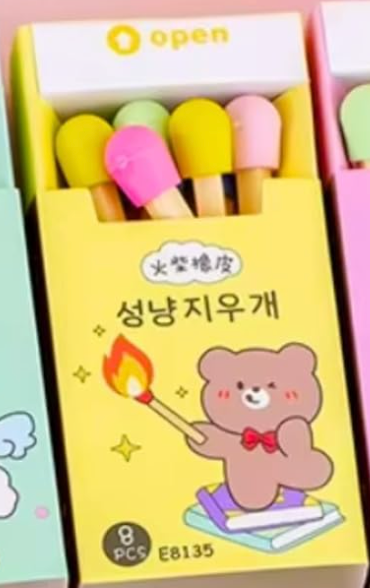 8 Pcs Multi-Coloured Fluorescent Non Dust Matchstick Style Erasers for Kids