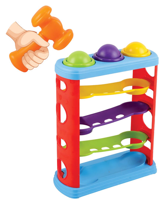 Ridhimani Hammer Knock Ball | Ramp Race Slope Rolling Hammer Toy Set with 3 Balls for Kids