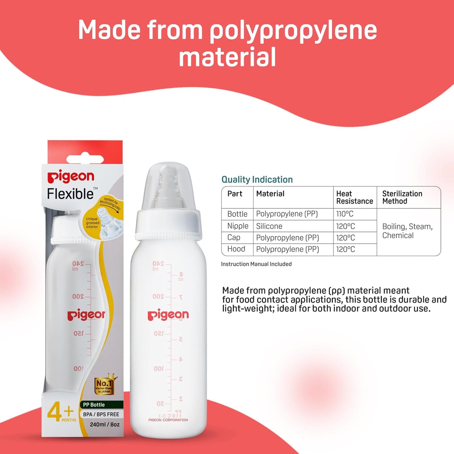 Pigeon Narrow Neck Glass Feeding Bottle Flexible PP Bottle