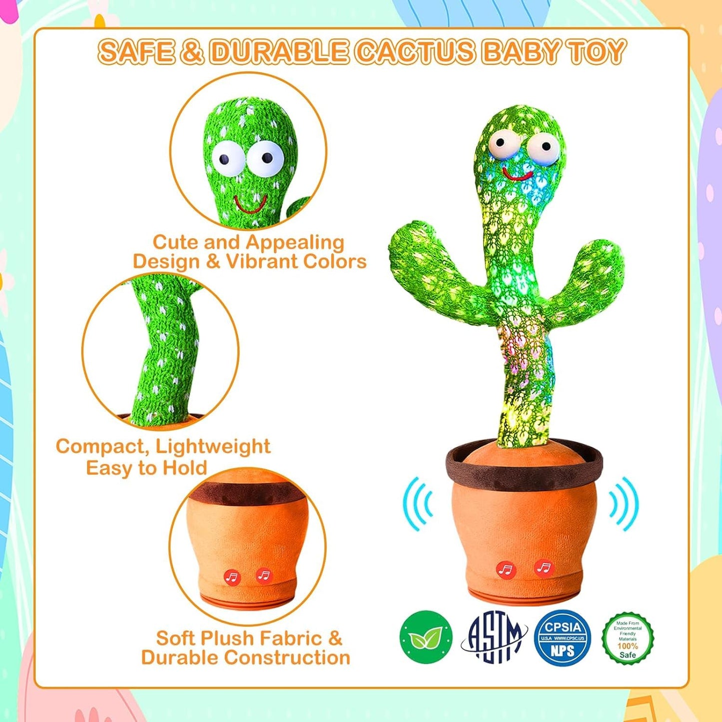 Ridhimani Dancing & Singing Cactus Plush Toy with USB Charging, Interactive Funny Cactus  (Green)