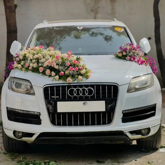 Mercedes wedding car decoration with flowers