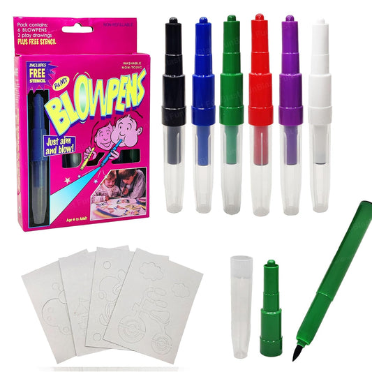 6 Pcs Magical Coloring Spray Blow Pens for Kids Children, Spray Blow Marker Sketch Pen